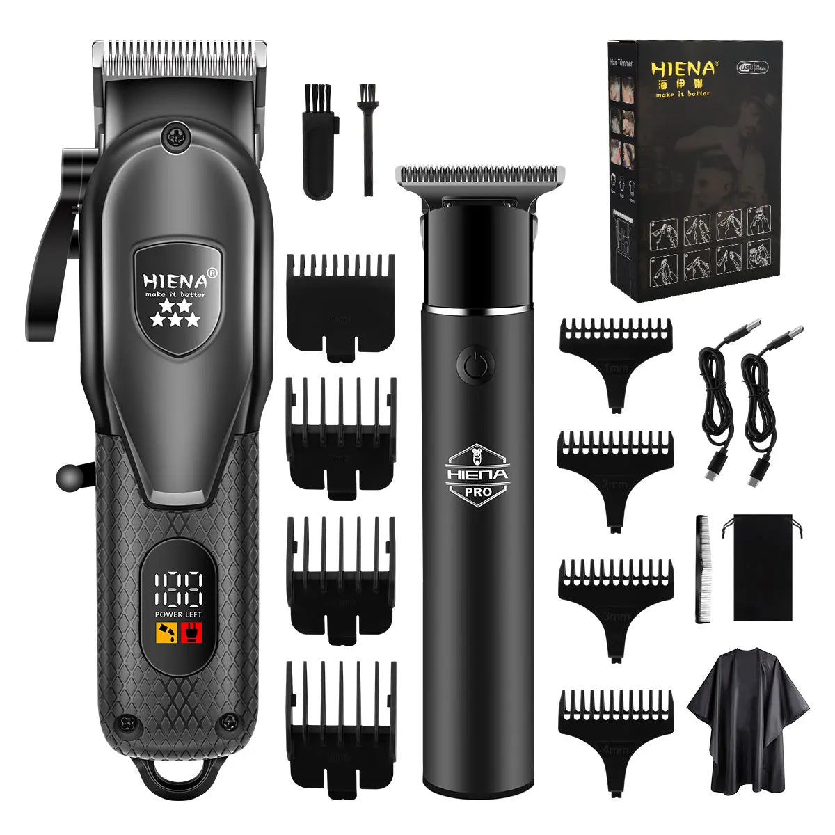 HIENA Professional Hair Clipper Kit, LCD Display Electric Grooming Set for Men