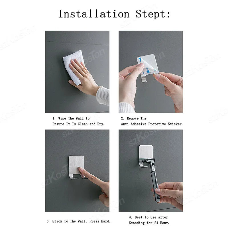 No-Drill Razor Holder, Adhesive Wall-Mounted Bathroom Hook