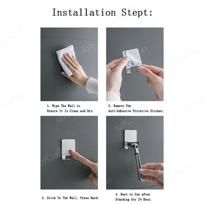 No-Drill Razor Holder, Adhesive Wall-Mounted Bathroom Hook