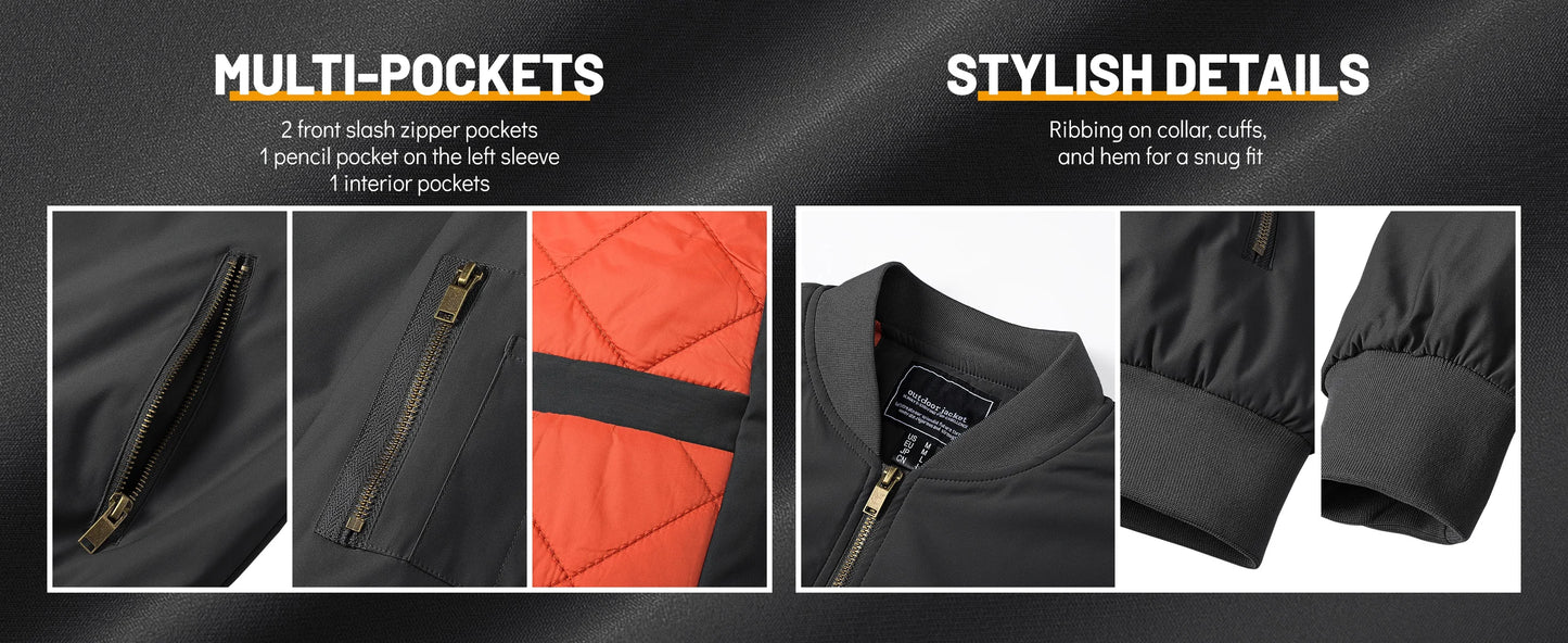 Men's Padded Bomber Jacket, Retro Pilot Varsity Streetwear Coat