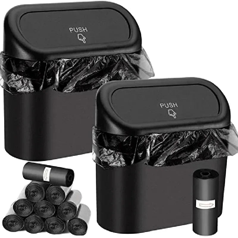 Mini Car Trash Can with Lid & 60 Garbage Bags