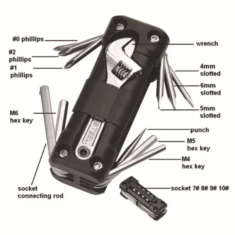 Motorcycle & Bicycle Multitool Kit — Tire Repair, Chain & Screwdriver Set
