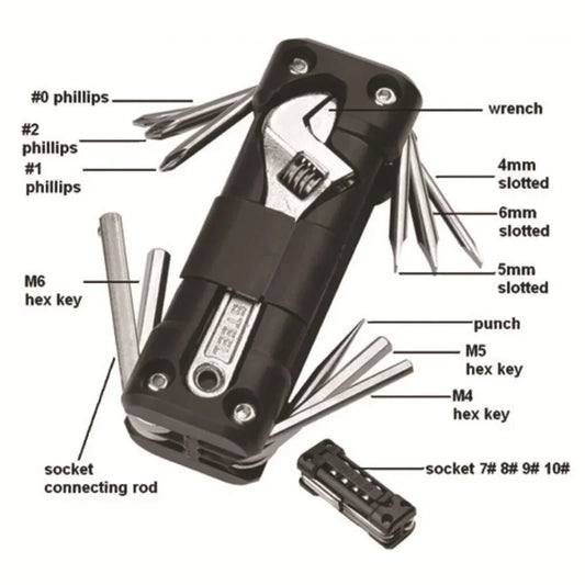Motorcycle & Bicycle Multitool Kit — Tire Repair, Chain & Screwdriver Set