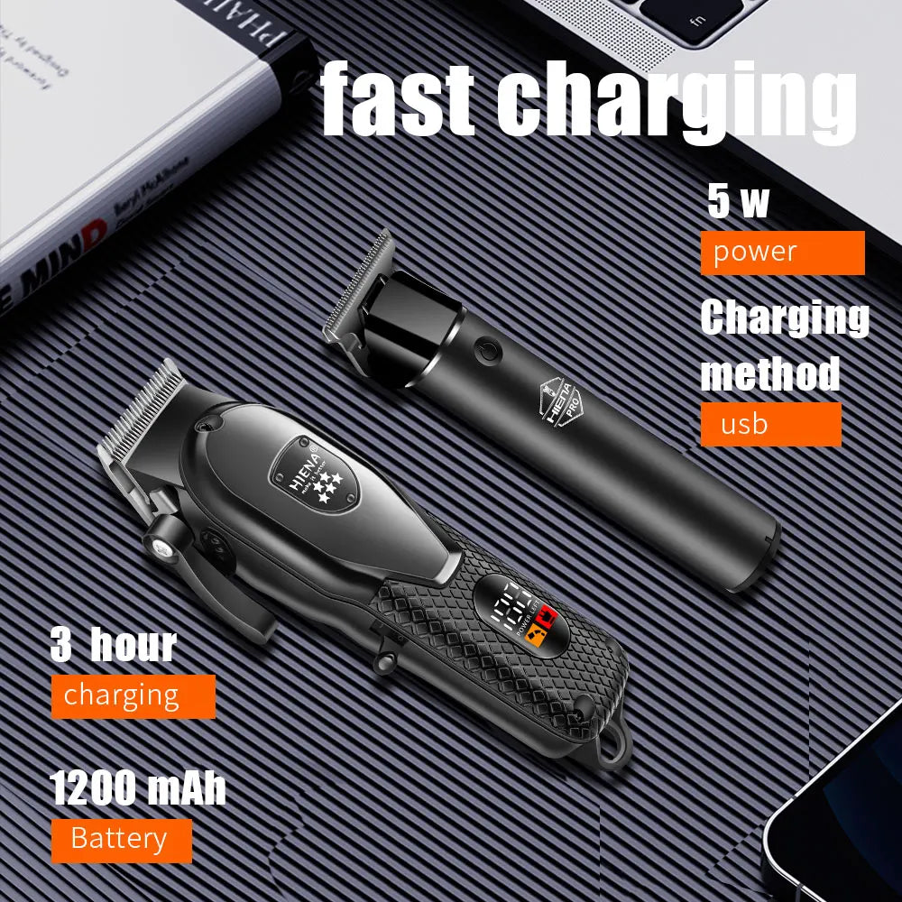 HIENA Professional Hair Clipper Kit, LCD Display Electric Grooming Set for Men