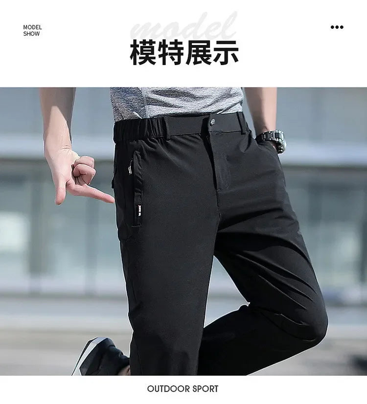 Men's Ice Silk Summer Pants, quick Dry Stretch Up to 7XL