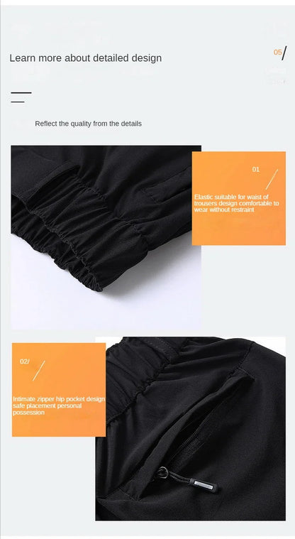 Men's Ice Silk Summer Pants, quick Dry Stretch Up to 7XL