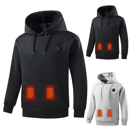 Men's USB Electric Heated Hoodie, Fleece Outdoor Pullover Sweatshirt