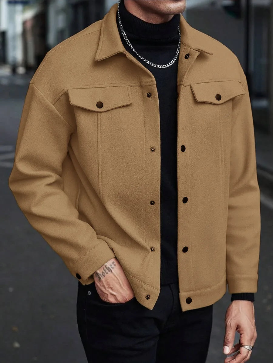 Men's Casual Shacket, Button-Up Overshirt Spring Jacket