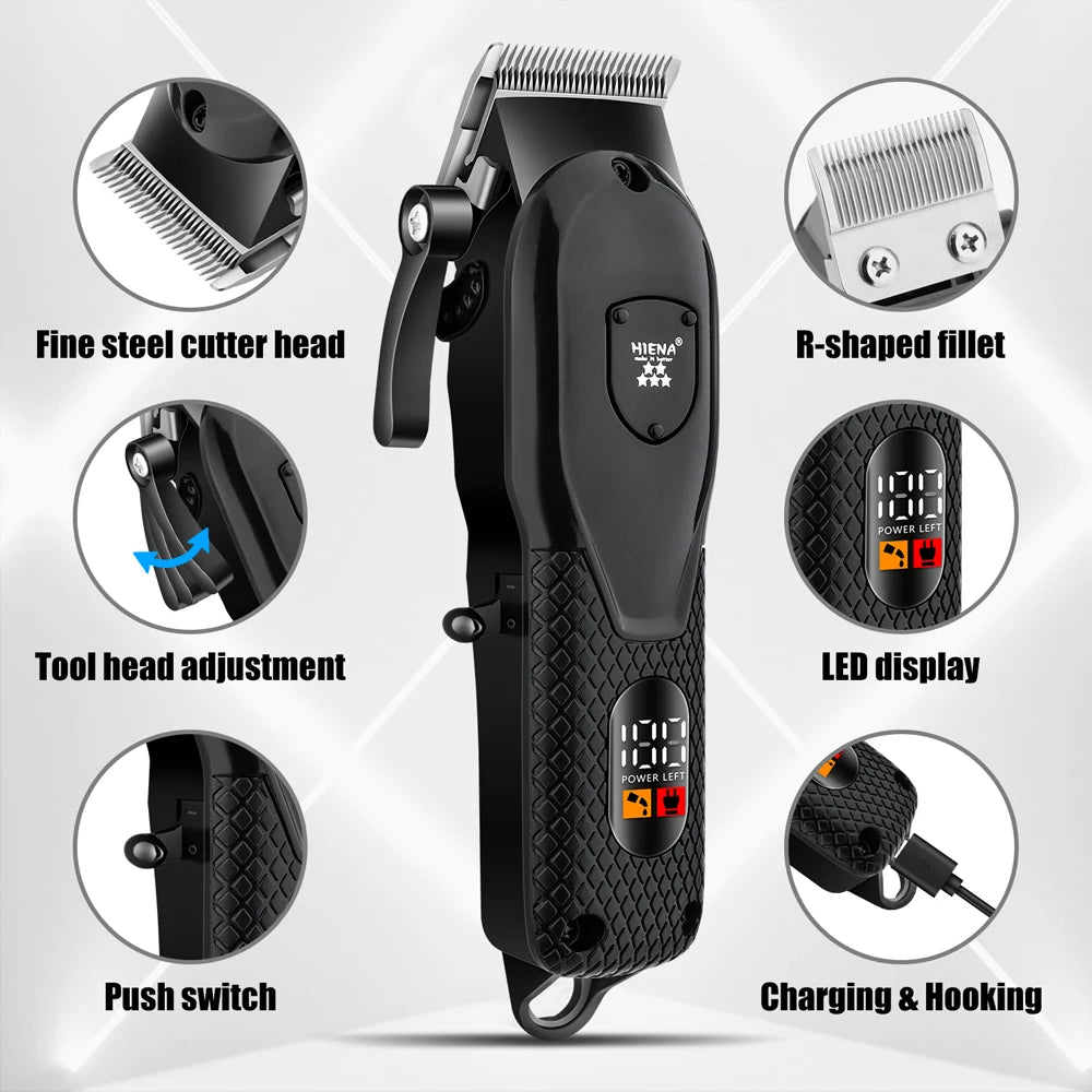 HIENA Professional Hair Clipper Kit, LCD Display Electric Grooming Set for Men