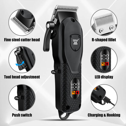 HIENA Professional Hair Clipper Kit, LCD Display Electric Grooming Set for Men