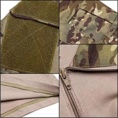 Men's Long Sleeve Camo Tactical T-Shirt — Elastic Zip Pocket Gym Shirt
