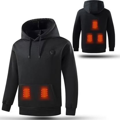 Men's USB Electric Heated Hoodie, Fleece Outdoor Pullover Sweatshirt