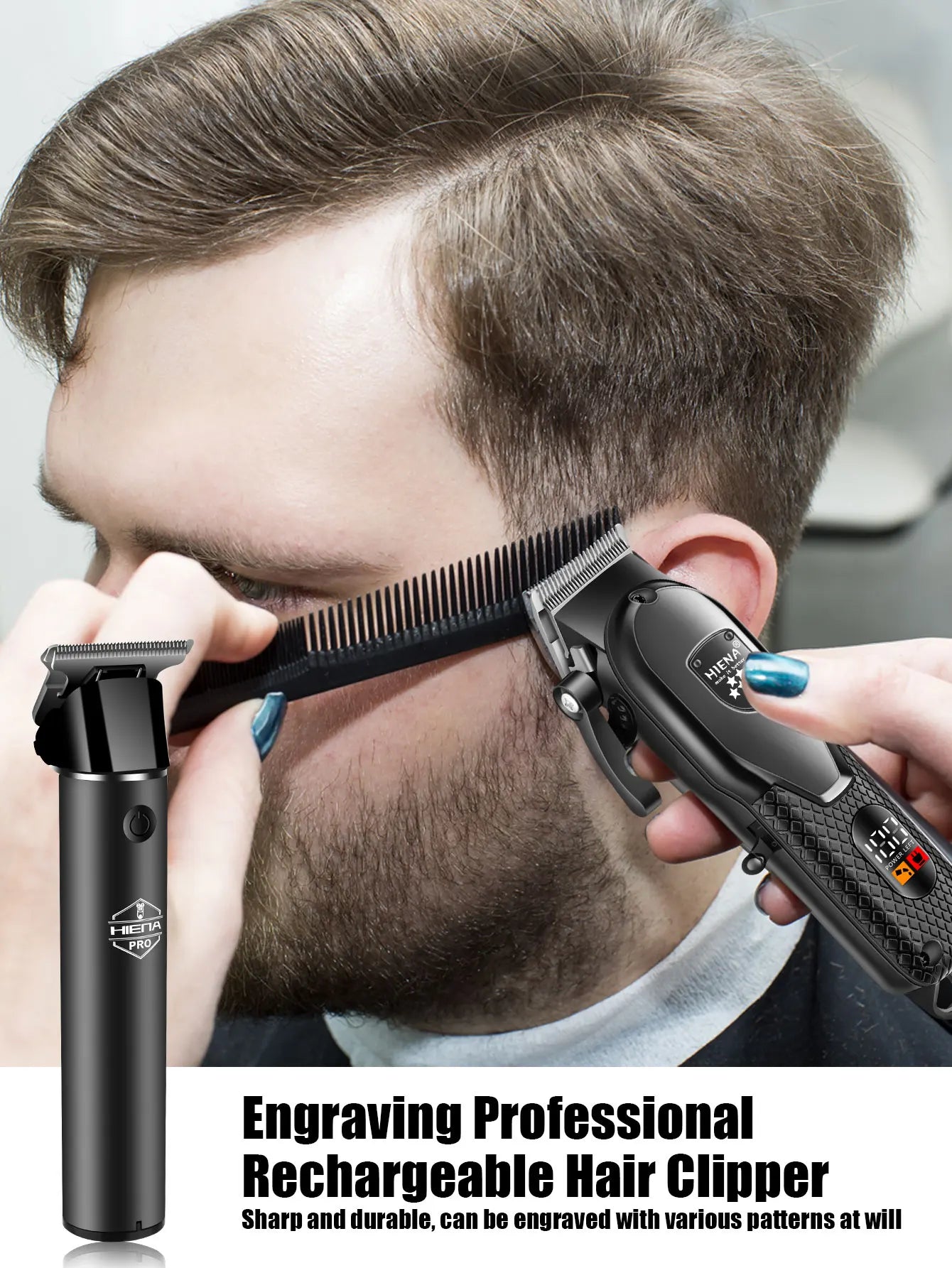 HIENA Professional Hair Clipper Kit, LCD Display Electric Grooming Set for Men