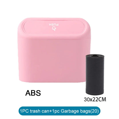 Mini Car Trash Can with Lid & 60 Garbage Bags