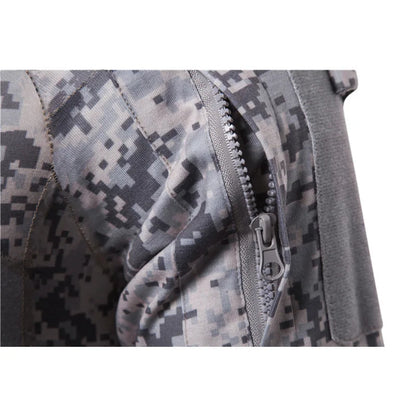 Men's Long Sleeve Camo Tactical T-Shirt, elastic Zip Pocket Gym Shirt