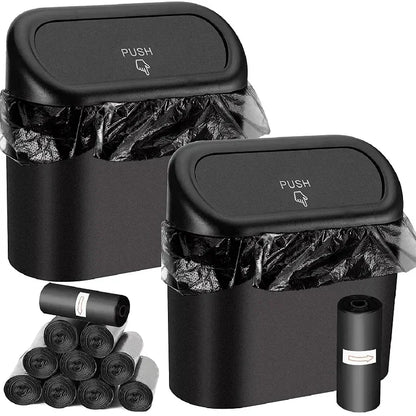 Mini Car Trash Can with Lid & 60 Garbage Bags