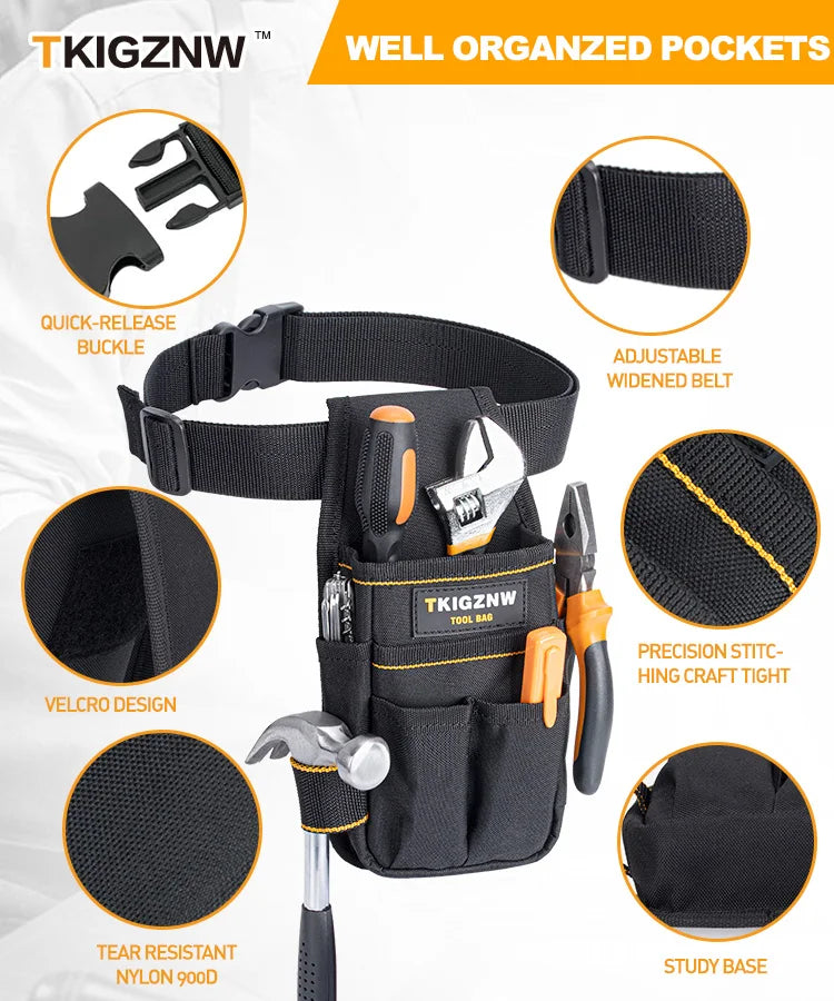 Tool Belt Pouch, 6 Pockets & 9 Screwdriver Loops
