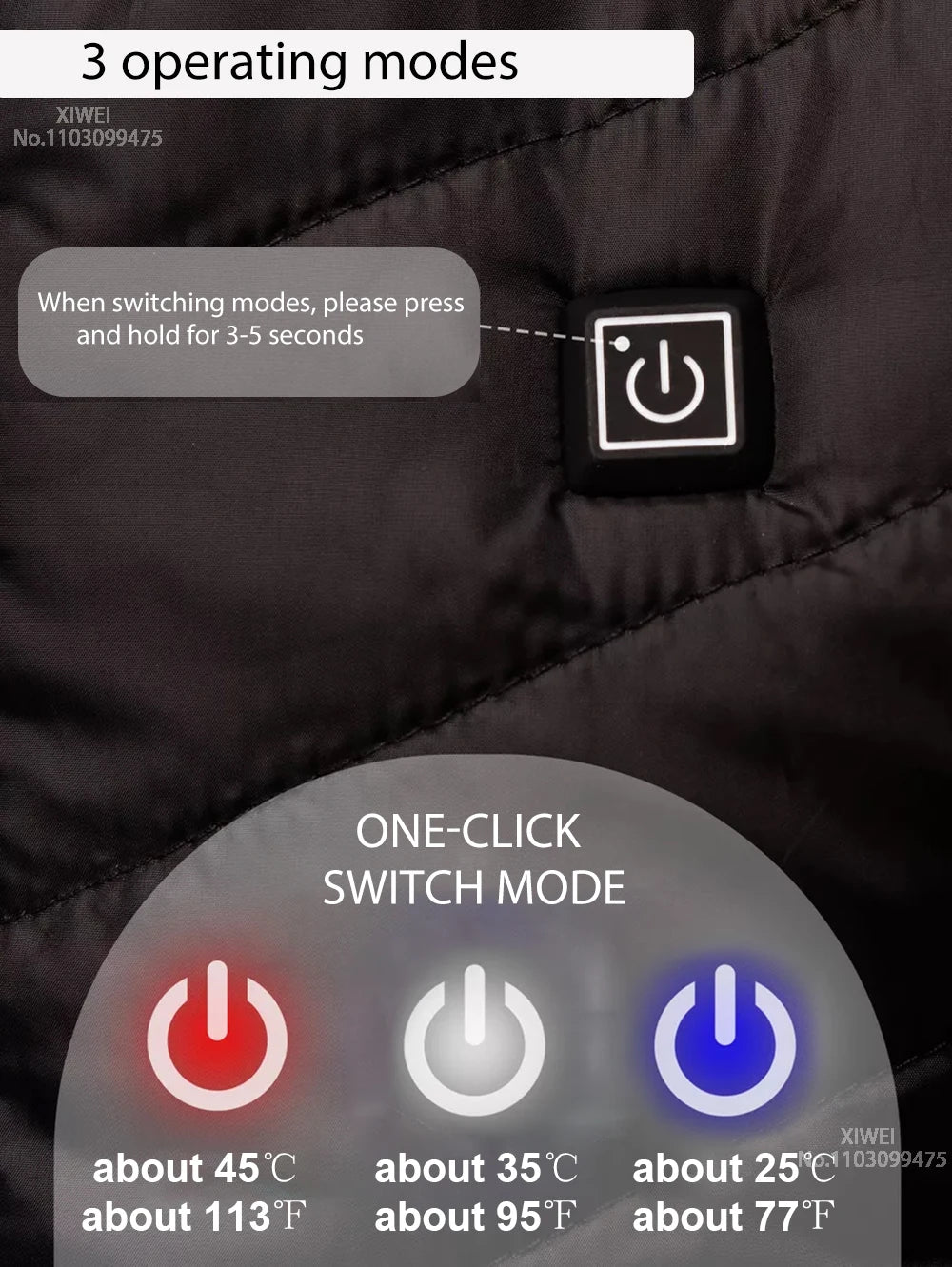 USB Electric Heated Jacket,2-21 Heating Zones
