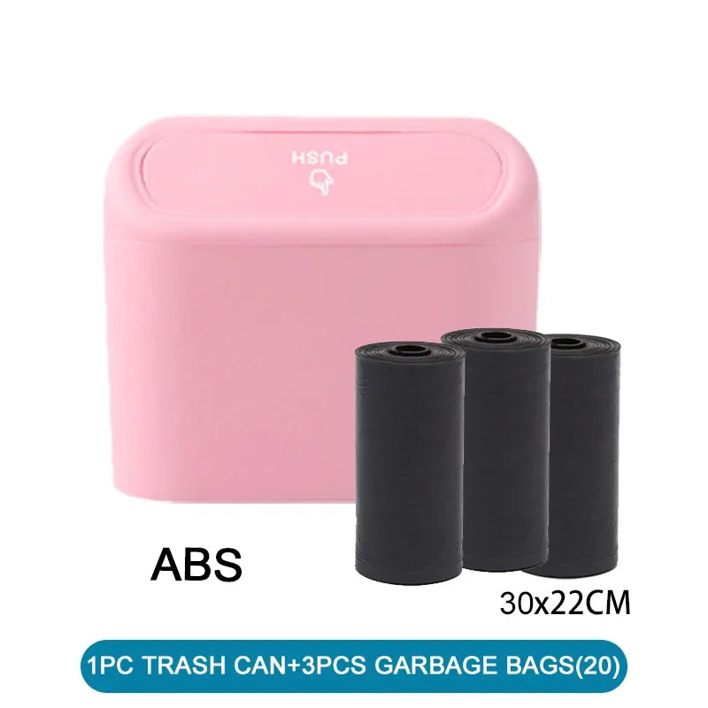 Mini Car Trash Can with Lid & 60 Garbage Bags