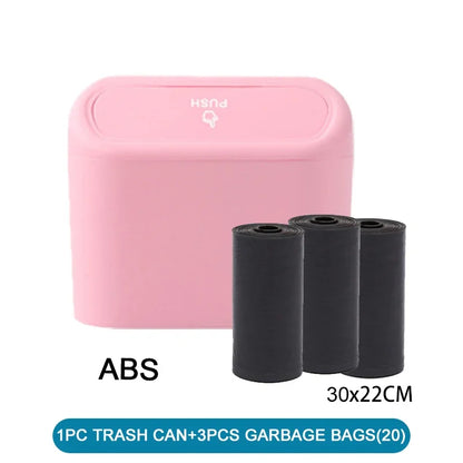 Mini Car Trash Can with Lid & 60 Garbage Bags