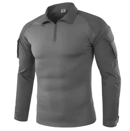 Men's Long Sleeve Camo Tactical T-Shirt — Elastic Zip Pocket Gym Shirt