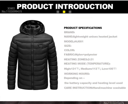 USB Electric Heated Jacket,2-21 Heating Zones
