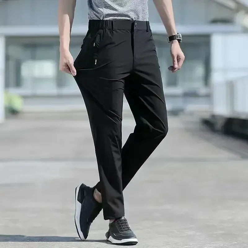 Men's Ice Silk Summer Pants, quick Dry Stretch Up to 7XL