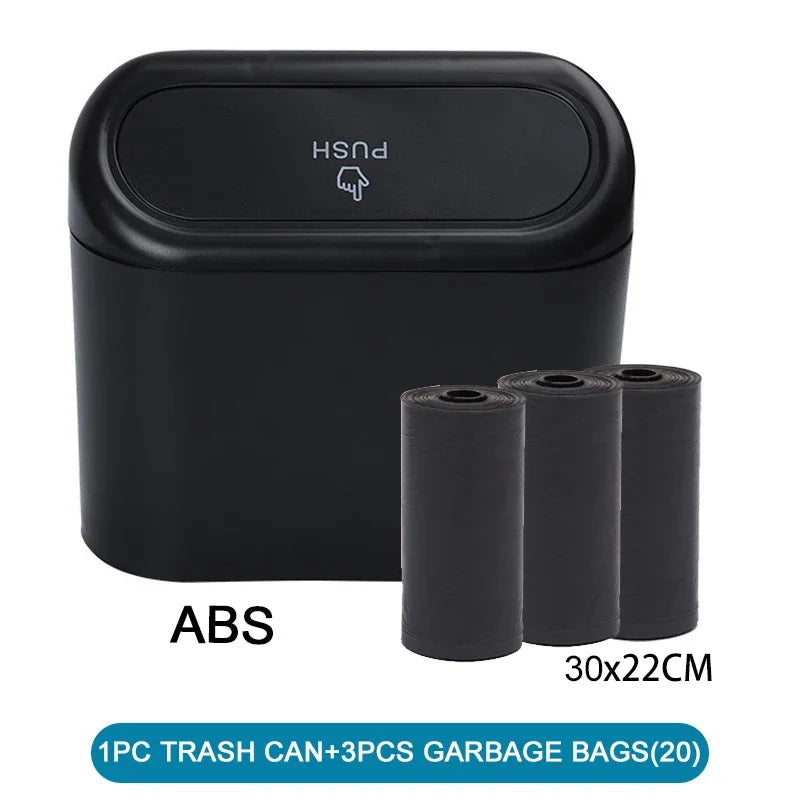 Mini Car Trash Can with Lid & 60 Garbage Bags