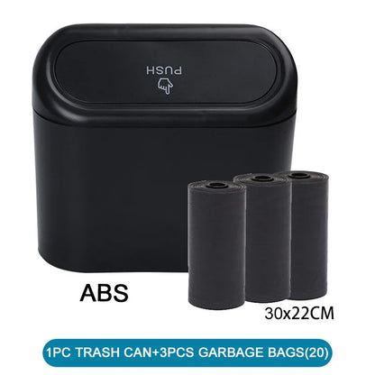 Mini Car Trash Can with Lid & 60 Garbage Bags