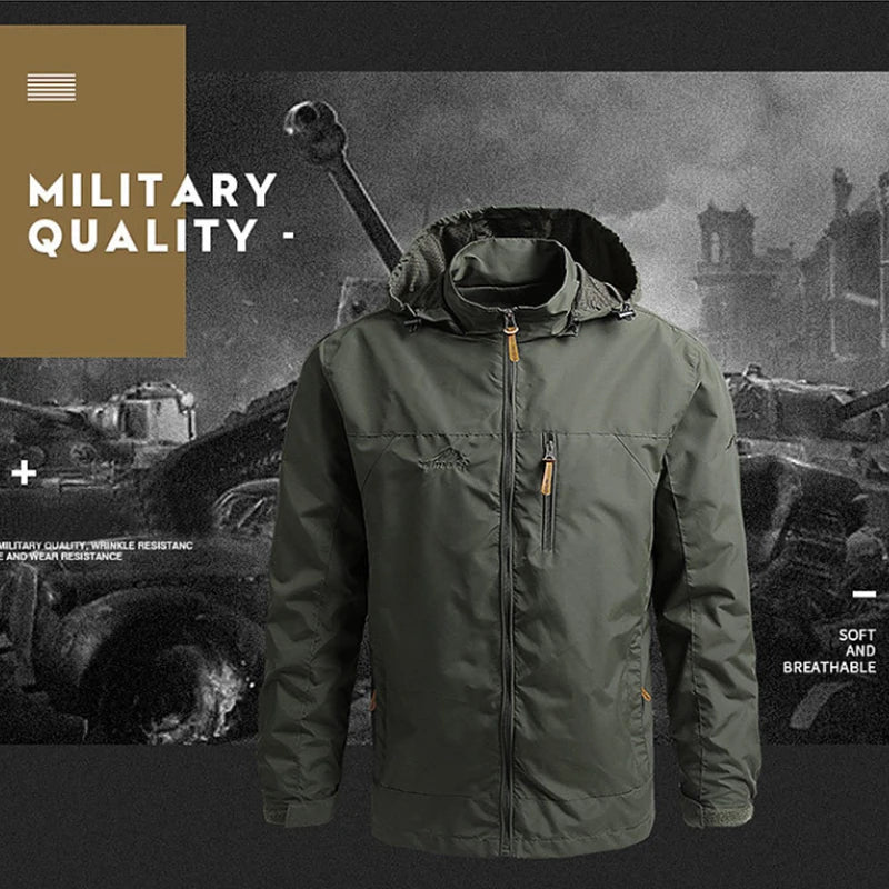 Men's Tactical Windbreaker Jacket, Waterproof Hooded Field Coat Up to 5XL