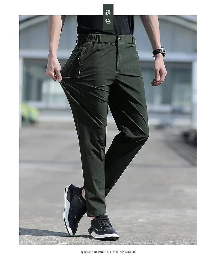 Men's Ice Silk Summer Pants, quick Dry Stretch Up to 7XL