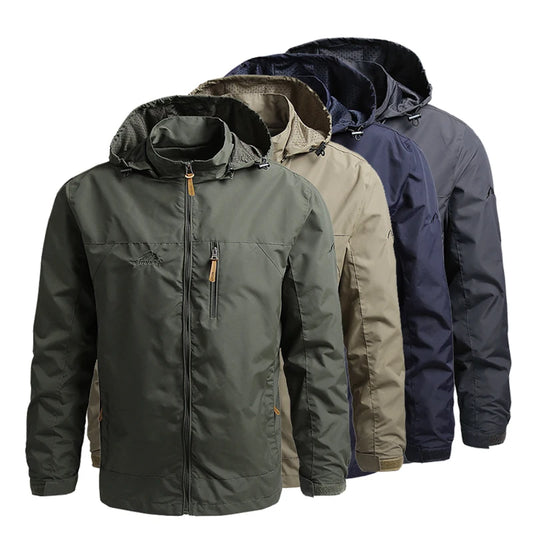 Men's Tactical Windbreaker Jacket, Waterproof Hooded Field Coat Up to 5XL