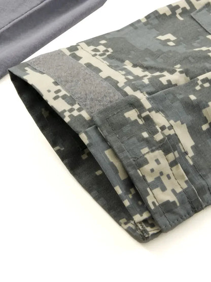 Men's Long Sleeve Camo Tactical T-Shirt — Elastic Zip Pocket Gym Shirt