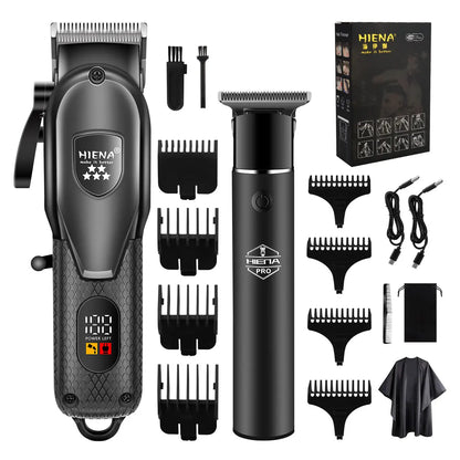 HIENA Professional Hair Clipper Kit, LCD Display Electric Grooming Set for Men