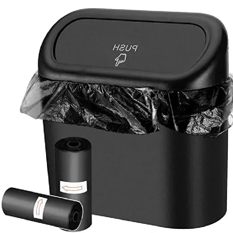 Mini Car Trash Can with Lid & 60 Garbage Bags