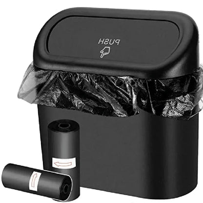 Mini Car Trash Can with Lid & 60 Garbage Bags