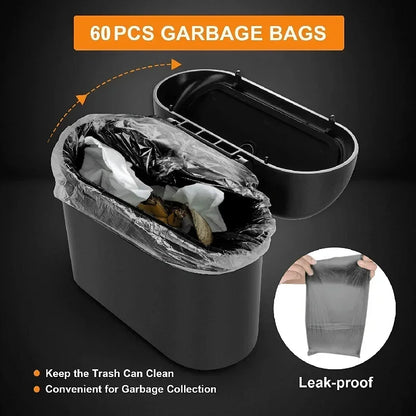 Mini Car Trash Can with Lid & 60 Garbage Bags