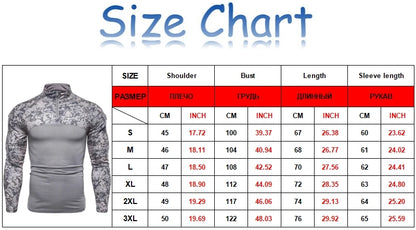 Men's Long Sleeve Camo Tactical T-Shirt, elastic Zip Pocket Gym Shirt