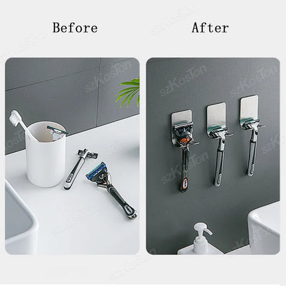 No-Drill Razor Holder, Adhesive Wall-Mounted Bathroom Hook