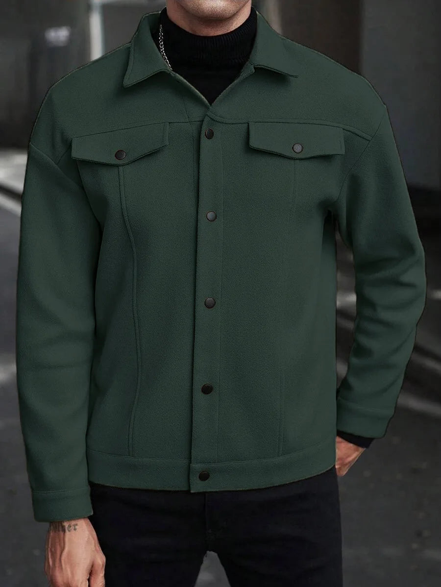 Men's Casual Shacket, Button-Up Overshirt Spring Jacket