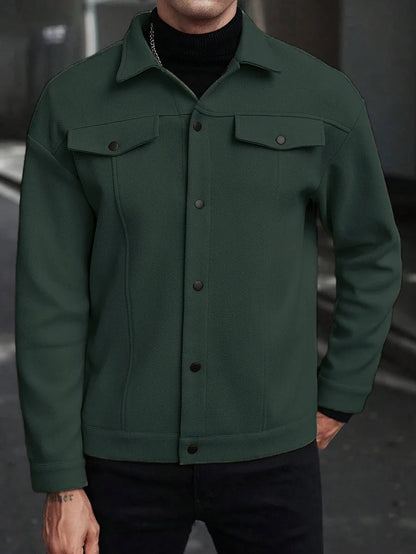 Men's Casual Shacket, Button-Up Overshirt Spring Jacket