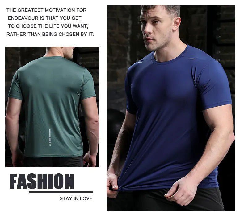 Men's Quick Dry Short Sleeve Sports Top, Breathable Cycling & Running Tee
