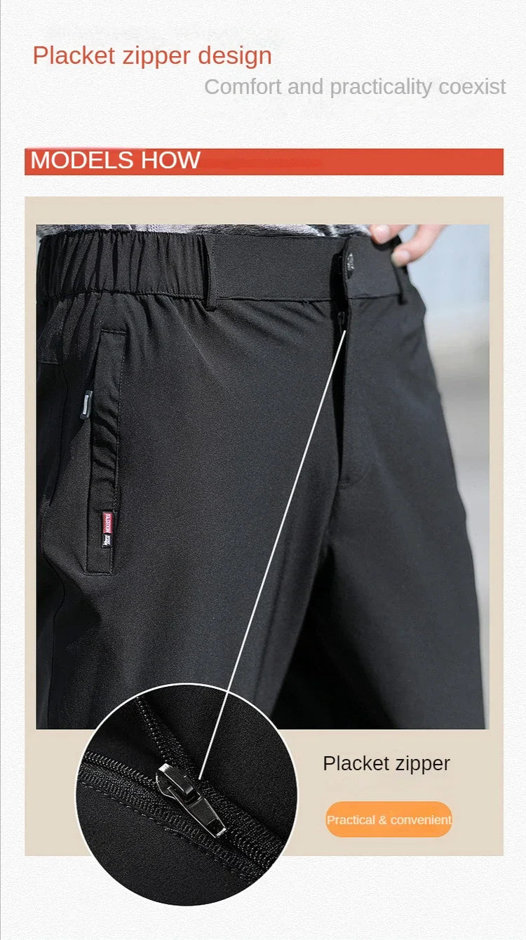 Men's Ice Silk Summer Pants, quick Dry Stretch Up to 7XL