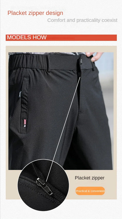 Men's Ice Silk Summer Pants, quick Dry Stretch Up to 7XL